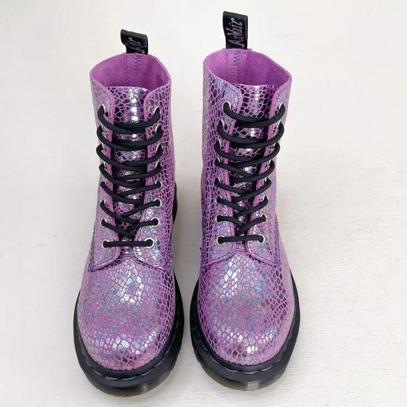 NWOB Dr. Martens Purple Metallic 1460 Pascal Snake Lace Up Boots Women's Size 5 - Picture 2 of 12